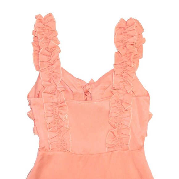 Eggie Peach Sleeveless Tie Front Ruffled Straps A Line Orchid Mini Dress Sz SX - Picture 3 of 6
